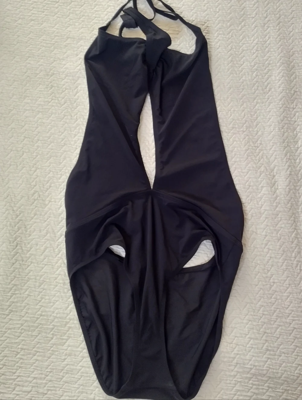 Tory Burch Solid Black Halter Neck Open Back Deep One Piece Swimsuit Sz L